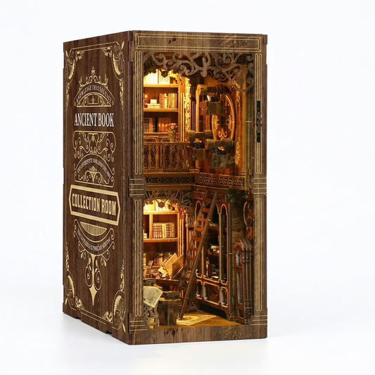 Book Nook Kit mit LED Licht – Antike Bibliothek Miniatur für Bücherregal | Perfektes Geschenk