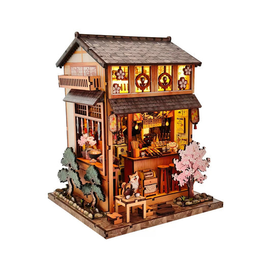 Book Nook Kit mit LED Licht – Japanische Yakitori Straße Miniatur für Bücherregal | Perfektes Geschenk