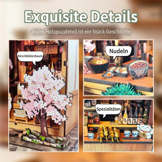 Book Nook Kit mit LED Licht – Japanische Yakitori Straße Miniatur für Bücherregal | Perfektes Geschenk